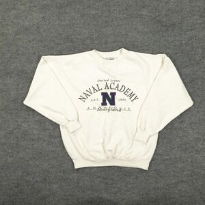 Vintage Navy Midshipmen Sweatshirt Mens Small White NCAA Gear For Sports Naval
